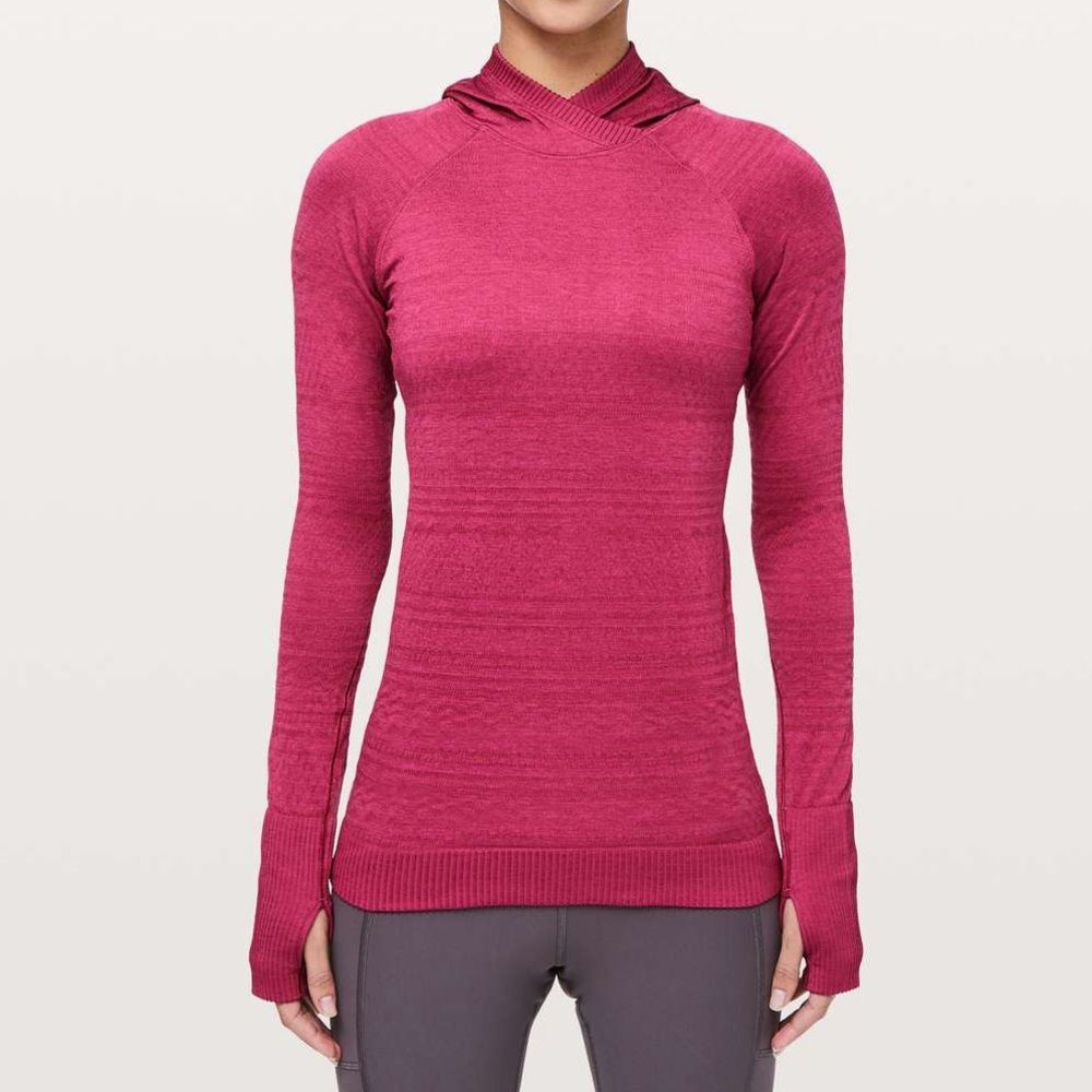 Lululemon Rest Less Athletic Hoodie in Violet Red Sporty Fitted Long Sleeve 2